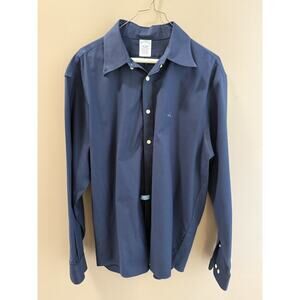 Brooks Brothers Men's L Navy Twill Button Down Non-Iron Stretch Flaw